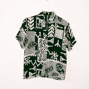 Vintage Patterned Button-Down Short-Sleeve Shirt